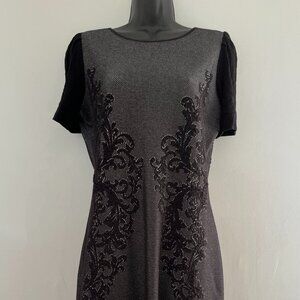 Kollantai Black Short Sleeve Sheath Dress with Tone on Tone Print, Size Large